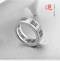 Titanium Steel Nine-Word Mantra Ring – Bagua & Seal Script Spiritual Jewelry (18mm)