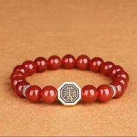 Zi Wei Talisman Red Agate Bracelet - 10mm Carnelian Beads with Sterling Silver Accents