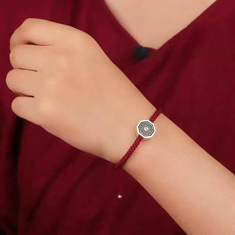 Zi Wei Talisman Tai Chi Red Cord Bracelet - Sterling Silver & Copper Adjustable Spiritual Armlet